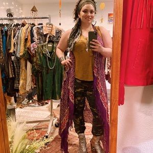 Summer embroidered sleeveless kimono purple